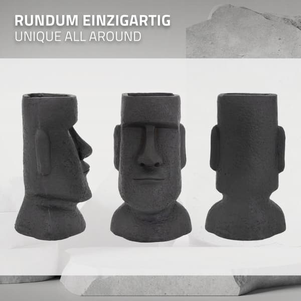 ML-Design Pflanztopf Osterinsel Figur 26x23x43 cm Anthrazit; Harz Moai-Kopf Skulptur; Innen- und Außenstatue; massiv; Pflanzgefäß Blumentopf Übertopf