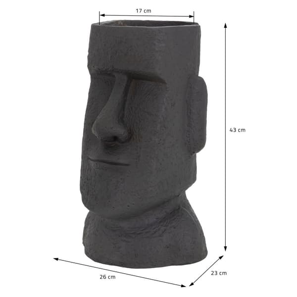 ML-Design Pflanztopf Osterinsel Figur 26x23x43 cm Anthrazit; Harz Moai-Kopf Skulptur; Innen- und Außenstatue; massiv; Pflanzgefäß Blumentopf Übertopf