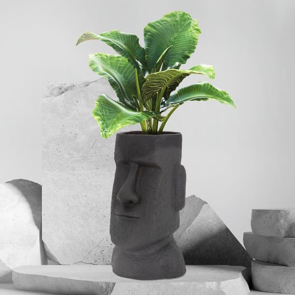 ML-Design Pflanztopf Osterinsel Figur 26x23x43 cm Anthrazit; Harz Moai-Kopf Skulptur; Innen- und Außenstatue; massiv; Pflanzgefäß Blumentopf Übertopf