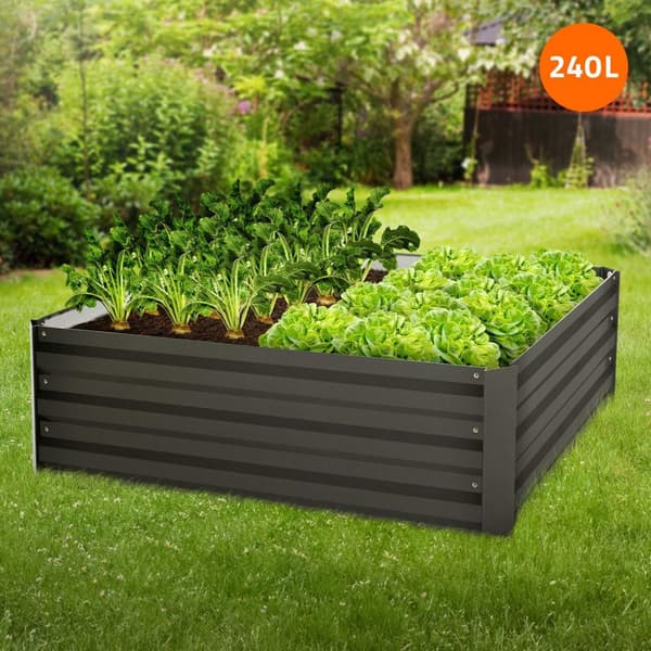 ML-Design Höjdbädd i metall för trädgården; 90x90x30 cm; 240 liter; antracit; väderbeständig; rostfri; utomhus; planteringsbädd; blomlåda;