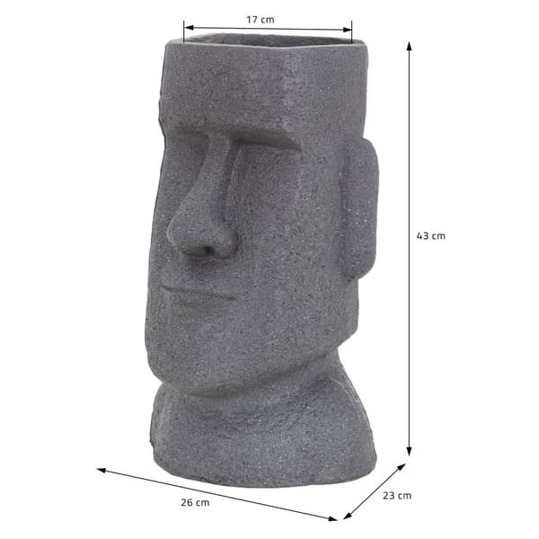 ML-Design Pflanztopf Osterinsel Figur 26x23x43 cm Grau; Harz Moai-Kopf Skulptur; Innen- und Außenstatue; massiv; Pflanzgefäß Blumentopf Übertopf