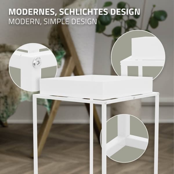 ML-Design Växtställning Vit av Metall; 45x45x80 cm; kvadratisk; stapelbar; Hylla med hög kant; Blomställning med avtagbar bricka; Inomhus/Utomhus;