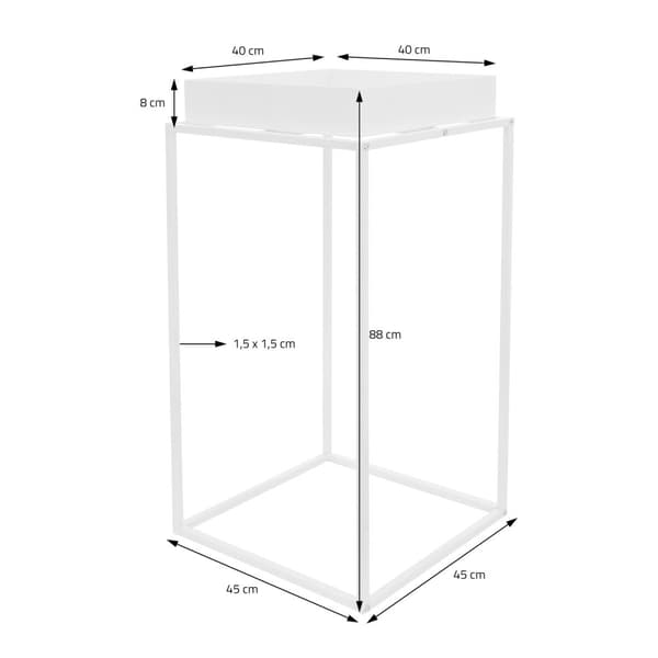ML-Design Växtställning Vit av Metall; 45x45x80 cm; kvadratisk; stapelbar; Hylla med hög kant; Blomställning med avtagbar bricka; Inomhus/Utomhus;
