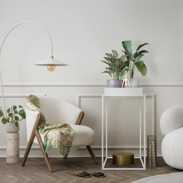 ML-Design Växtställning Vit av Metall; 45x45x80 cm; kvadratisk; stapelbar; Hylla med hög kant; Blomställning med avtagbar bricka; Inomhus/Utomhus;
