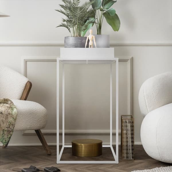 ML-Design Kasvienjalusta valkoista metallia; 45x45x80 cm; neliönmuotoinen; pinottava; korkeareunainen hylly; kukka- ja kasvijalusta irrotettavalla