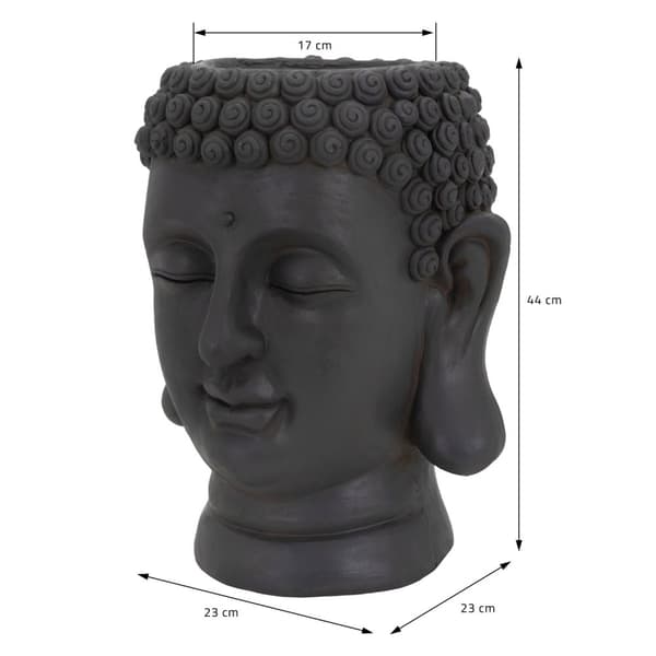 ML-Design Pflanztopf Buddha Figur Kopf 23x23x44 cm; Anthrazit; Harz; Innen- und Außenstatue; massiv; Groß Büste Skulptur; Pflanzgefäß Blumentopf
