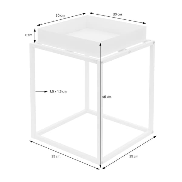 ML-Design Kasviteline Valkoinen metallista; 35x35x46 cm; neliönmuotoinen; pinottava; korkeareunainen hylly; kukkateline irrotettavalla tarjottimella;