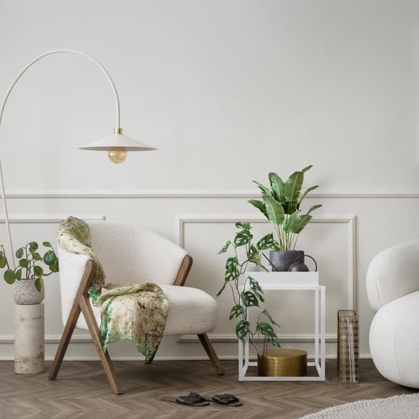 ML-Design Kasviteline Valkoinen metallista; 35x35x46 cm; neliönmuotoinen; pinottava; korkeareunainen hylly; kukkateline irrotettavalla tarjottimella;