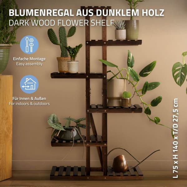 Kasvihylly Kukkahylly 75x27.5x140 cm puusta, 6 tasoa ML-muotoilu