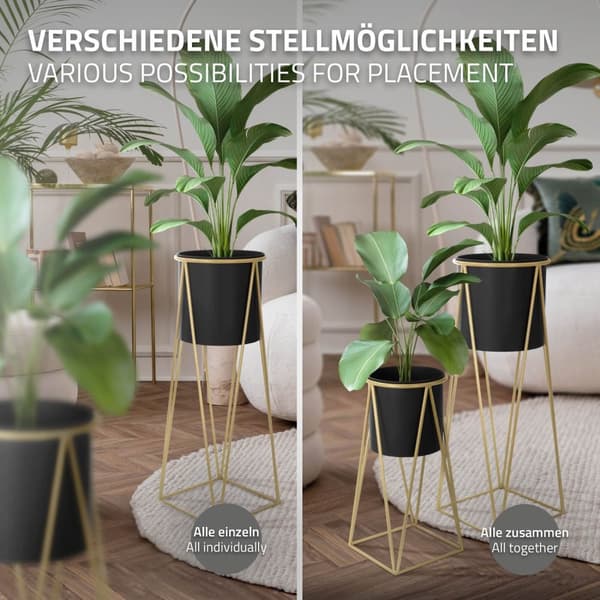 Sæt med 2 blomsterstativer 21,8x22x47 / 25x25x71 cm sort/guld lavet af stål ML-Design