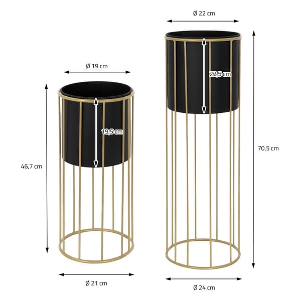 Set om 2 blomställ Ø 21x46,7 / 24x70,5 cm svart stål ML-design