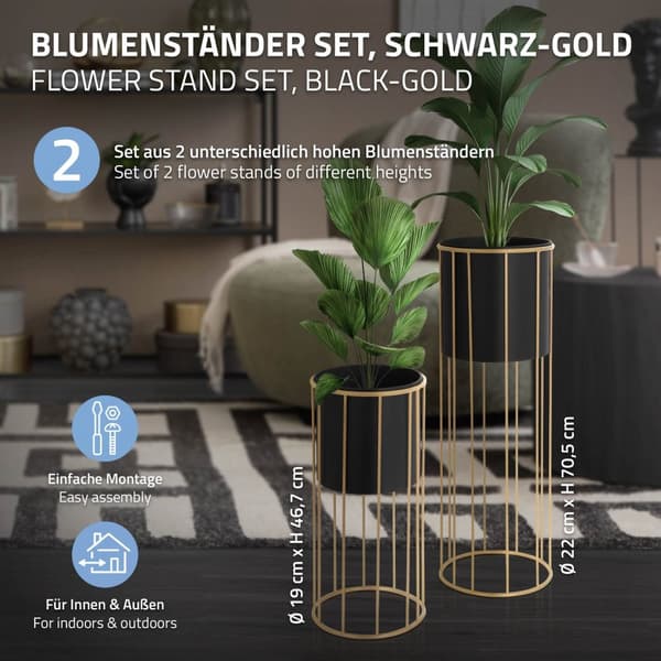 Set om 2 blomställ Ø 21x46,7 / 24x70,5 cm svart stål ML-design