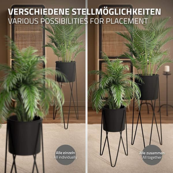Sæt med 2 blomsterstativer 27x27x48,5 / 35,5x34x75 cm sort stål ML-Design