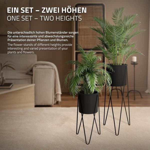 Sæt med 2 blomsterstativer 27x27x48,5 / 35,5x34x75 cm sort stål ML-Design