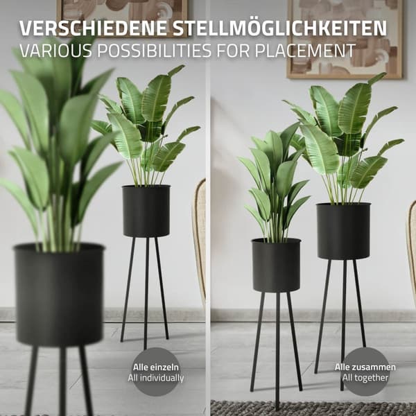 Sæt med 2 blomsterstativer 22x22,5x66 / 23x26x79 cm sort stål ML-Design