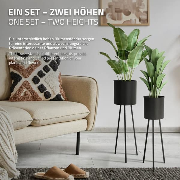 Sæt med 2 blomsterstativer 22x22,5x66 / 23x26x79 cm sort stål ML-Design