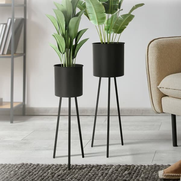Set med 2 blomställ 22x22,5x66 / 23x26x79 cm svart stål ML-Design