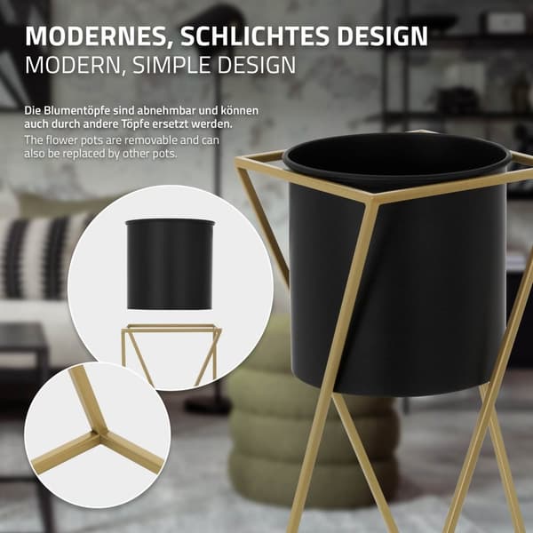Sæt med 3 blomsterstativer med sort/guld stålplanter ML-design