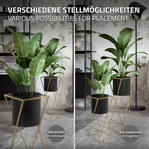 Sæt med 3 blomsterstativer med sort/guld stålplanter ML-design