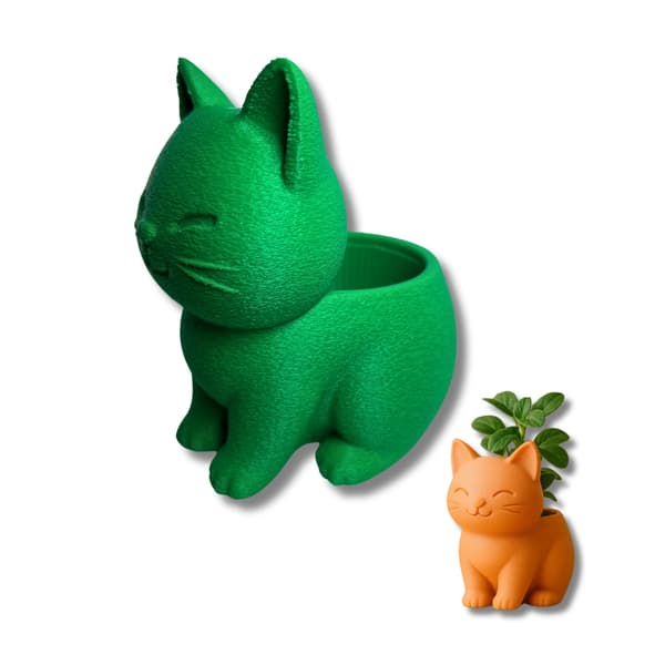 Söt katt mini planteringskruka Grön M