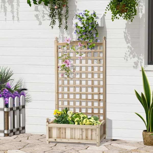 Plantekasse i tre med espalier for klatreplanter