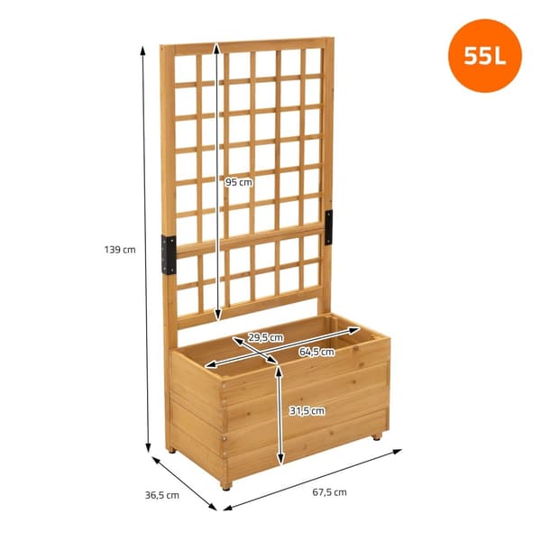 ML-Design plantekasse med espalier, 67,5×139×36,5 cm, brun, plantekasse med espalier, havespalier i massivt træ til klatreplanter, blomsterkasse