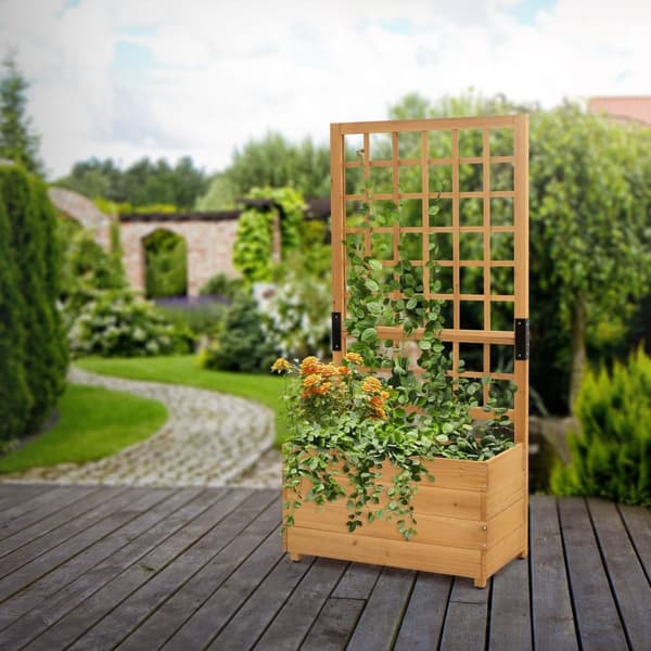 ML-Design plantekasse med espalier, 67,5×139×36,5 cm, brun, plantekasse med espalier, havespalier i massivt træ til klatreplanter, blomsterkasse