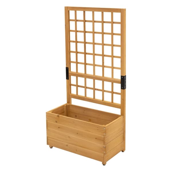 ML-Design plantekasse med espalier, 67,5×139×36,5 cm, brun, plantekasse med espalier, havespalier i massivt træ til klatreplanter, blomsterkasse