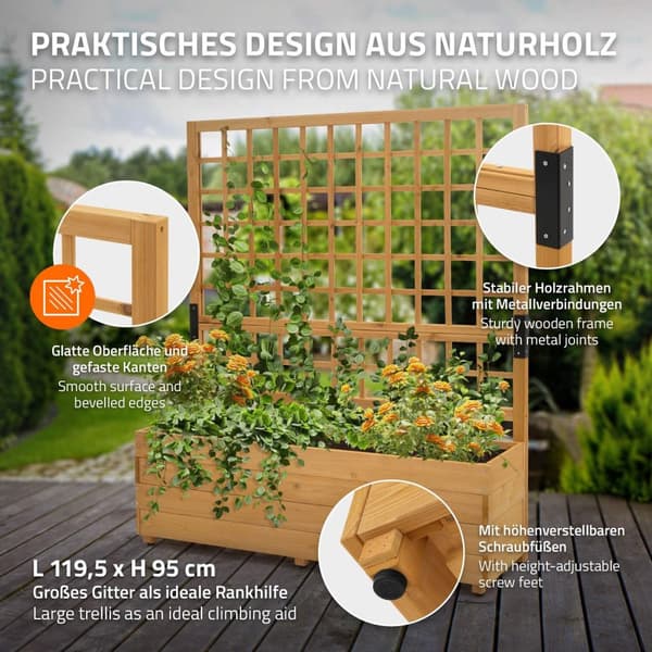ML-Design istutuslaatikko säleiköllä, 119.5×139×36.5 cm, ruskea, istutuslaatikko kukkaruukku säleiköllä, puutarha säleikkö massiivipuuta