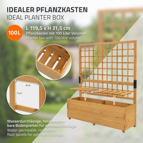 ML-Design istutuslaatikko säleiköllä, 119.5×139×36.5 cm, ruskea, istutuslaatikko kukkaruukku säleiköllä, puutarha säleikkö massiivipuuta
