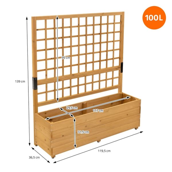 ML-Design istutuslaatikko säleiköllä, 119.5×139×36.5 cm, ruskea, istutuslaatikko kukkaruukku säleiköllä, puutarha säleikkö massiivipuuta