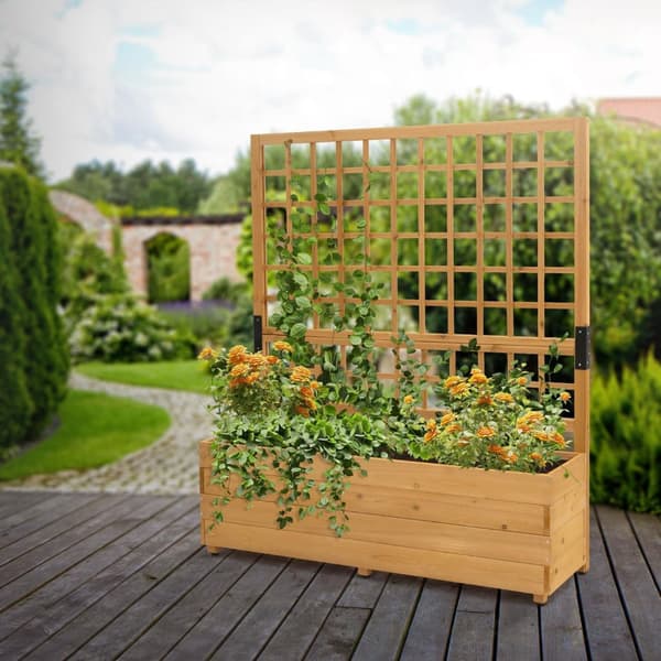ML-Design istutuslaatikko säleiköllä, 119.5×139×36.5 cm, ruskea, istutuslaatikko kukkaruukku säleiköllä, puutarha säleikkö massiivipuuta
