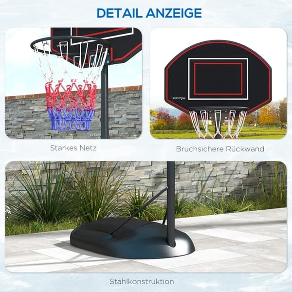 Rootz SPORTNOW basketställ - Justerbar höjdbåge - Kraftig stålram - Mobilt basketsystem - 1,7 m till 2,3 m korghöjd - 83 cm x 2 cm x 60 cm Bakpanel -