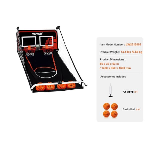 Basketboll Arkadspel, Dubbelspelarläge, Kompakt Fällbar Design,1 tum 3-4 inch