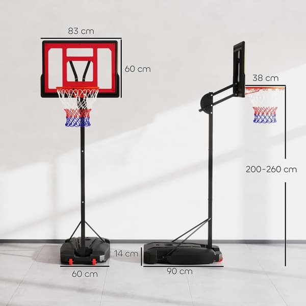 Utomhus Basketkorg för Barn, 200-260 cm, Röd