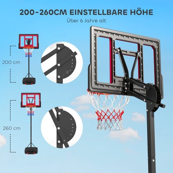 Utomhus Basketkorg för Barn, 200-260 cm, Röd