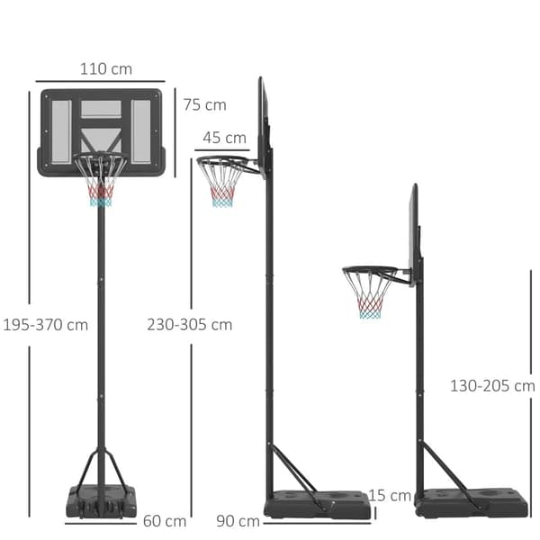 Rootz basketställ - Höjdjusterbar - Med hjul - Fyllbar bas - Utomhus - Inomhus - Svart - 2,30-3,05 m