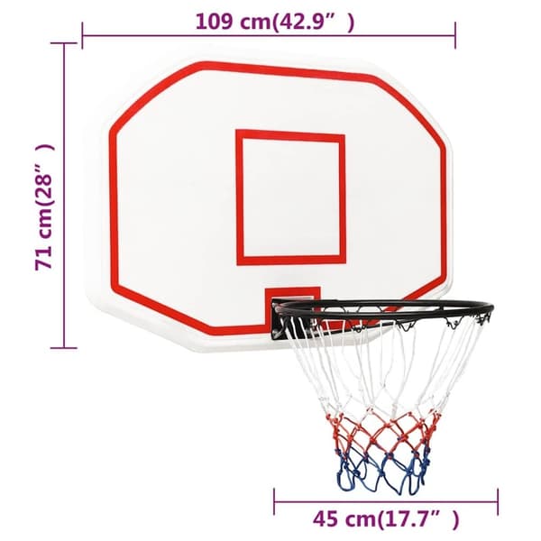 vidaXL Bakplate for basketballkurv hvit 109x71x3 cm polyeten