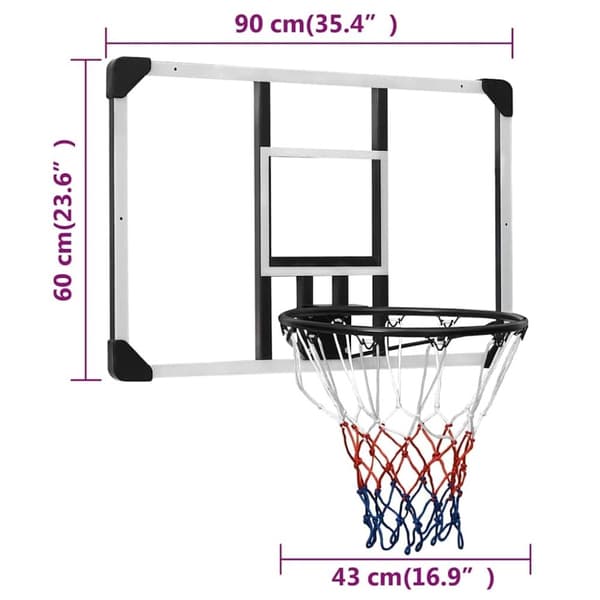 vidaXL basketballkurv med plade 90x60x2,5 cm polycarbonat transparent