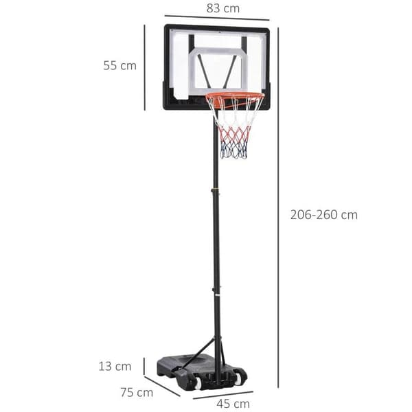Rootz Basketball Stand - Højdejusterbart Basketball System Til Børn - Basketball Bøjle Med Hjul - Udvendig - Stål - PVC - HDPE - Sort - 83 x 75 x 206-