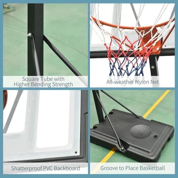 Rootz Mobilt Basketställ - Basketställ - Höjdjusterbart - Stål/plast - Svart - 90 x 165 x 302-352 cm