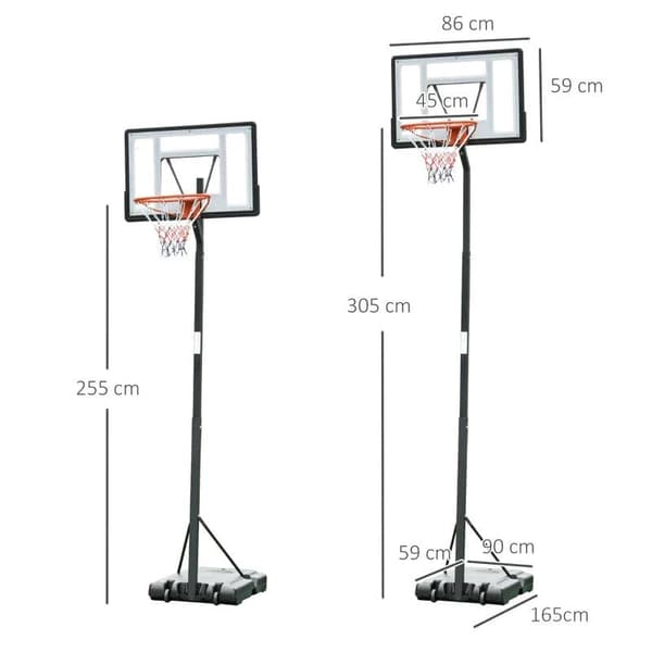 Rootz Mobilt Basketställ - Basketställ - Höjdjusterbart - Stål/plast - Svart - 90 x 165 x 302-352 cm