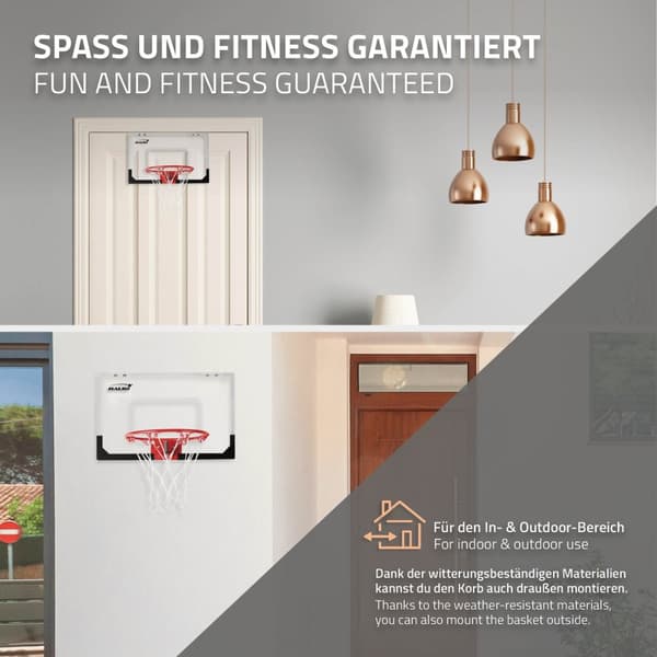 Basketballkurv med 3 bolde 45,5x30,5 cm hvid lavet af nylon og plast