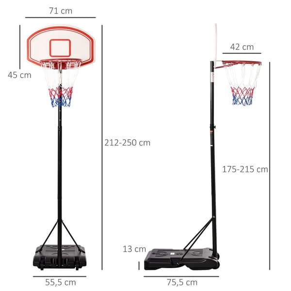 Justérbar Utomhus Basketkorg, 75.5x71x212-250 cm, Svart Vit