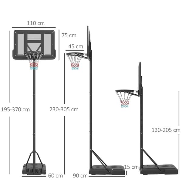 Koripallostendi, 2-in-1, 230-305 cm, Musta