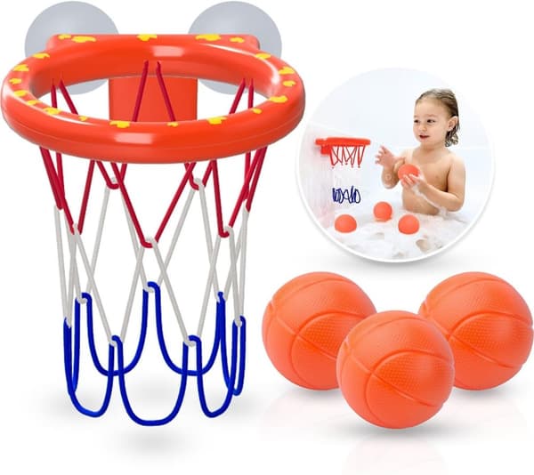 OBOSOE babybadelegetøj – Mini basketballkurv med sugekop og 3 bolde – indendørs sportslegetøj til børn
