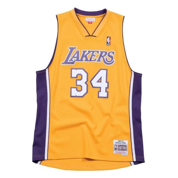 Maillot NBA Shaquille O'Neal Los Angeles Lakers 1999-00 Mitchell &amp; ness Hardwood Classic swingman gul