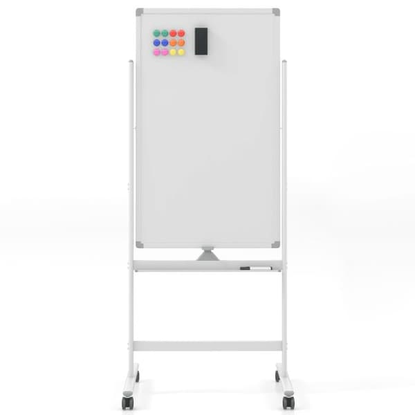 Valkotaulu, Käännettävä Rullattava Valkotaulu Mustilla Tussimerkeillä ja Taulunpyyhkijällä-Valkoinen-M, 68x56x156 cm, Musta/Valkoinen