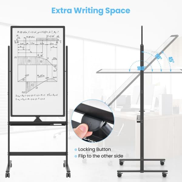 Rullende Whiteboard, Sort-M, 68x56x156/184 cm, Sort/Hvid