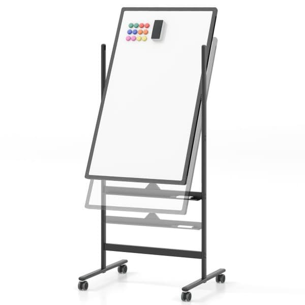 Rullende Whiteboard, Sort-M, 68x56x156/184 cm, Sort/Hvid